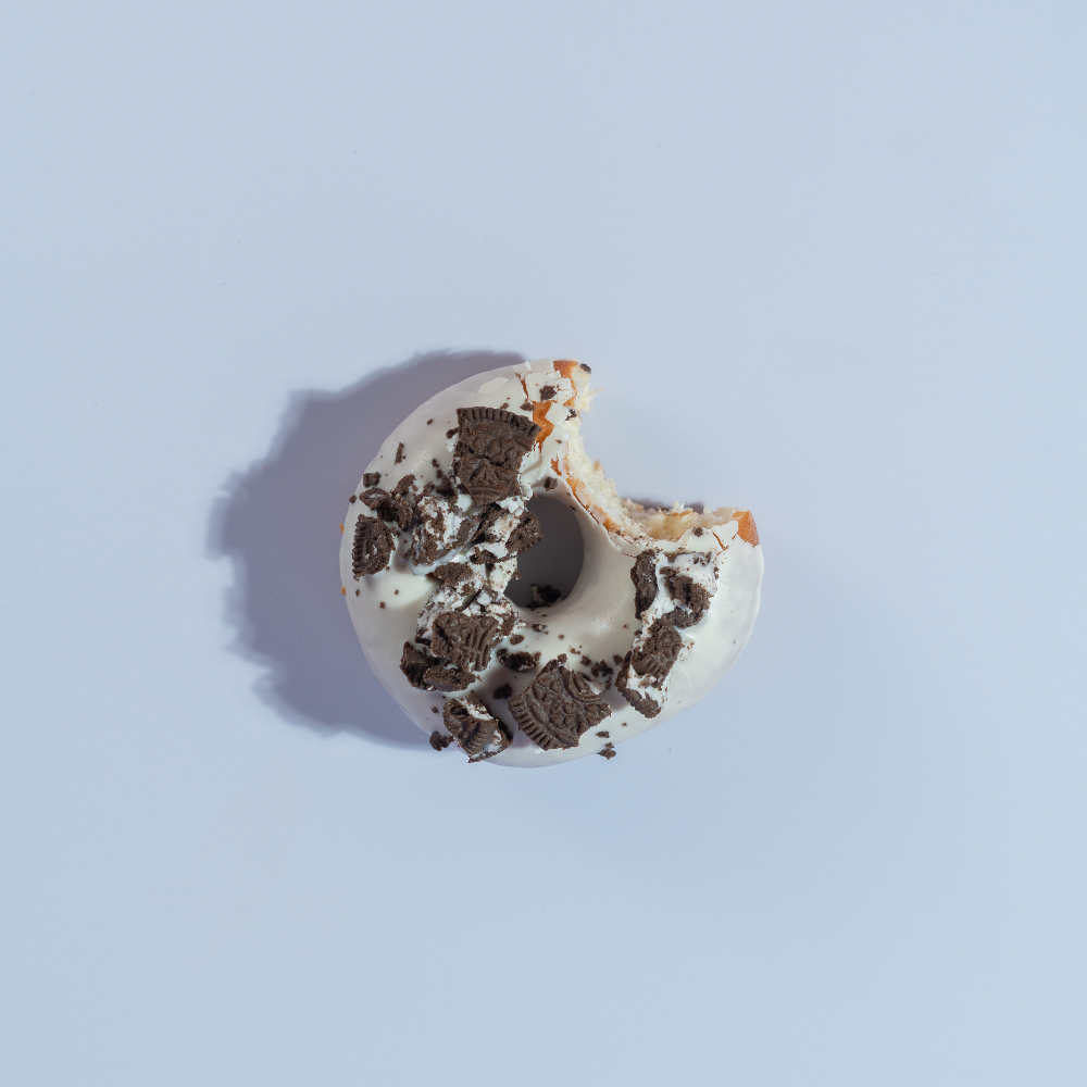 Cookies and cream donut with white chocolate glaze, Le Fou Delight Vadodara