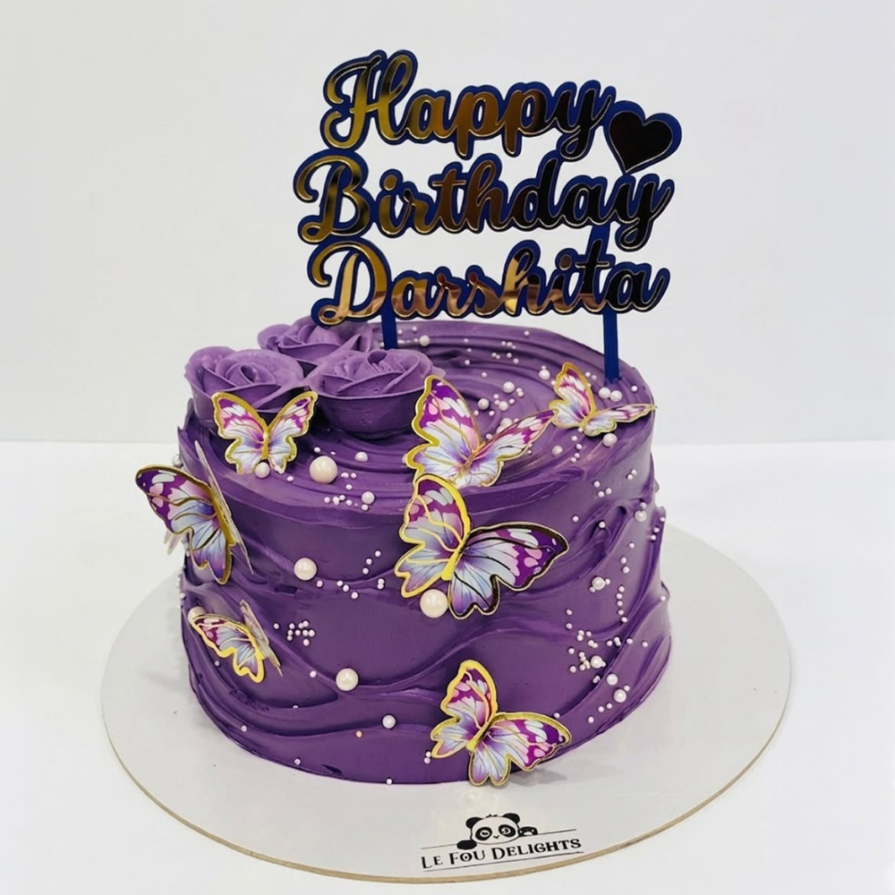 Purple butterfly chocolate cake