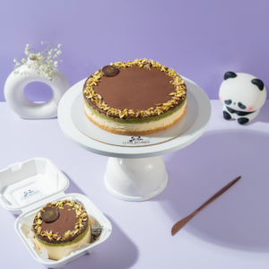 Chocolate Kunafa Pistachio Cheesecake topped with crispy kunafa and pistachios by Le Fou Delight, Vadodara