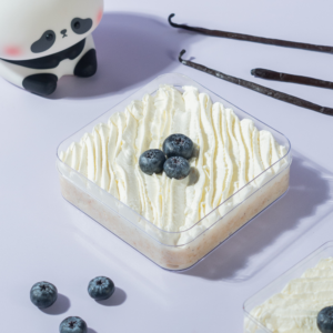 Freshly made eggless vanilla tres leches cake tub in Vadodara by Le Fou Delight
