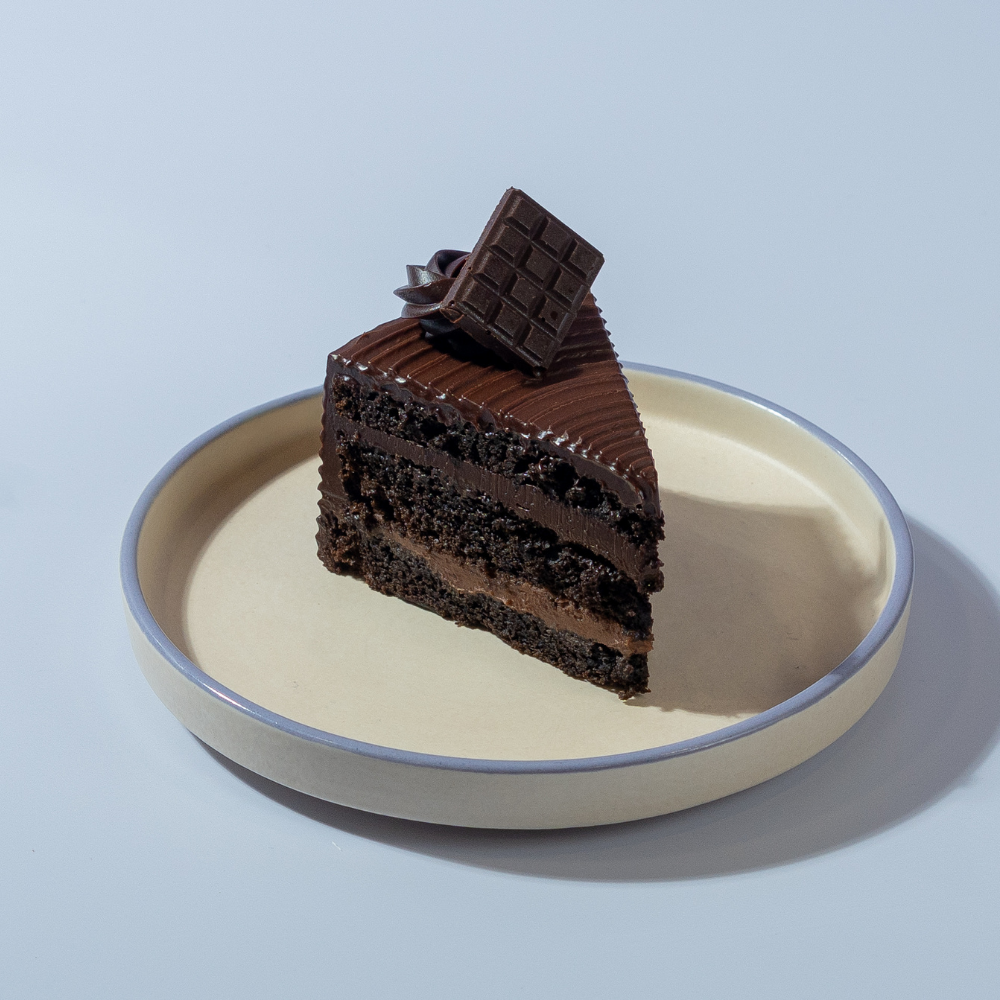 Double Chocolate Fudge Pastry Soft chocolate sponge layered with creamy chocolate fudge pastry
