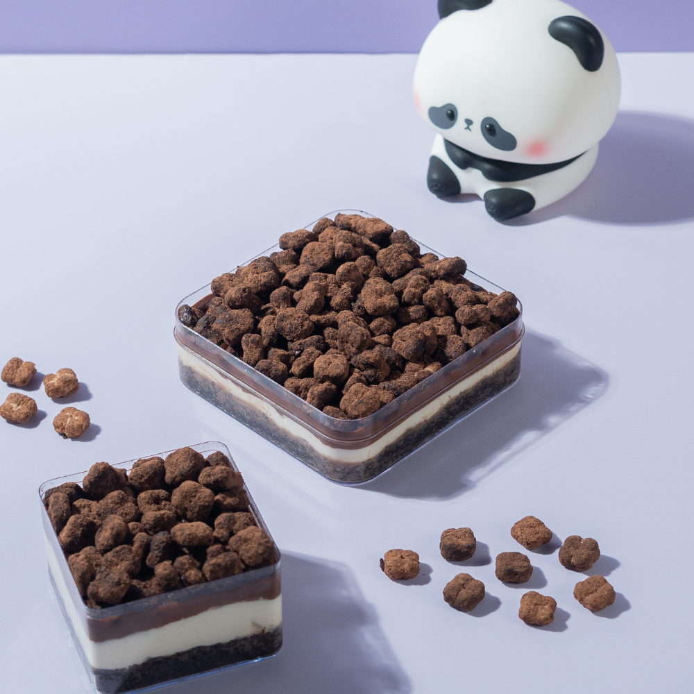 Decadent eggless chocolate lazy cat cake tub layered with ganache and cream cheese frosting