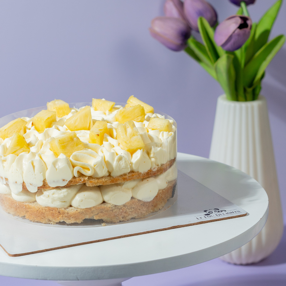 Healthy sugar-free and gluten-free old school pineapple cake slice by Le Fou Delight Vadodara