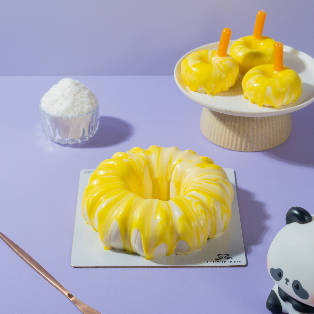 Freshly prepared eggless Piña Colada French entremet ready for delivery in Vadodara
